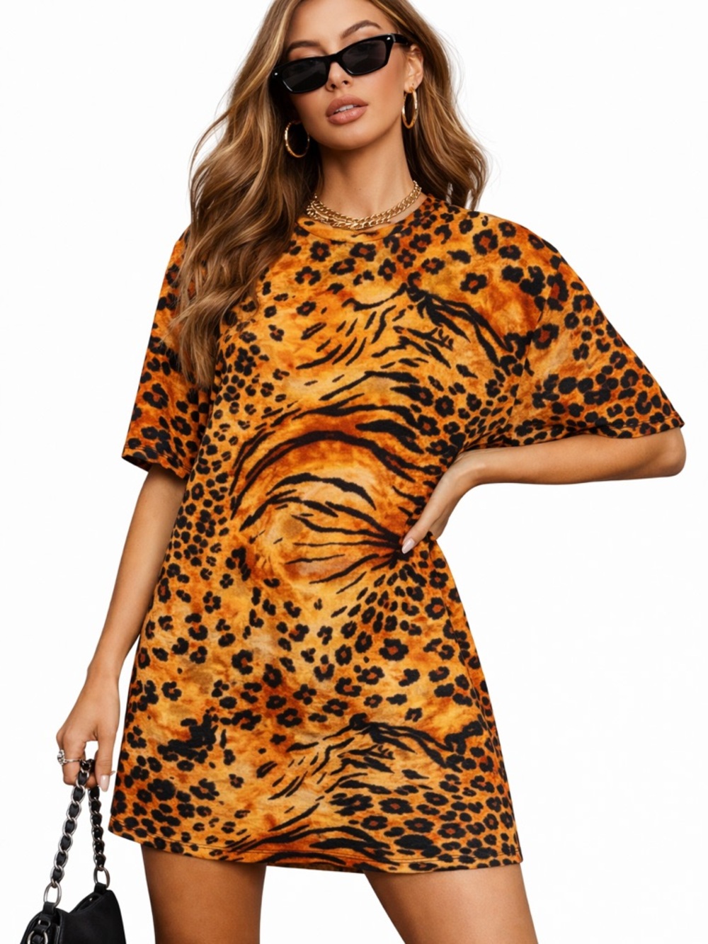 Animal Print Mini Dress Tunic Tee Leopard Tiger Y2K Size 4